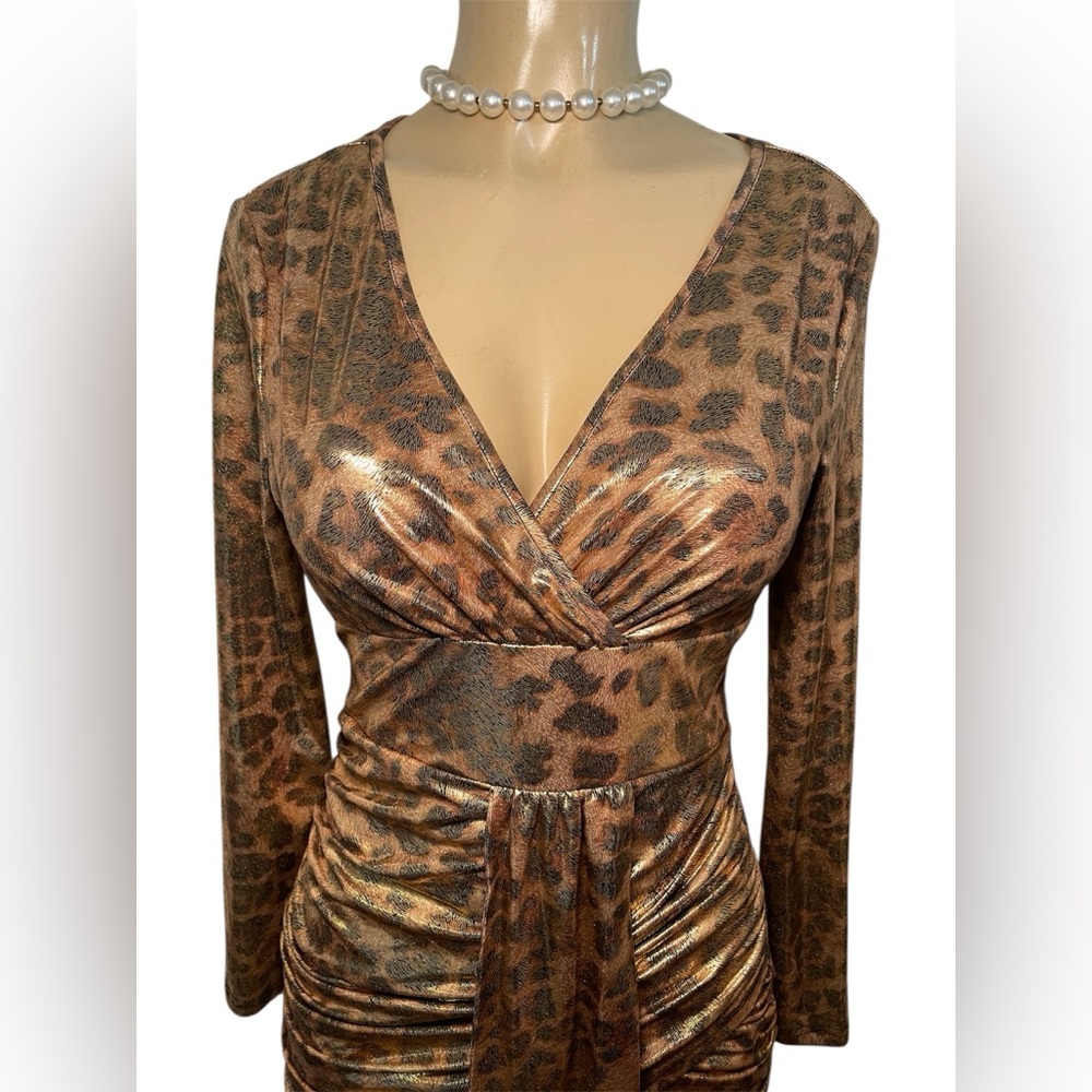Leopard Print Gold Wrap Dress - Picture 3 of 3